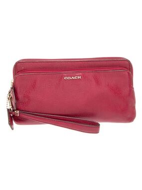 COACH $249 Cherry Red Pebbled Leather Wristlet Clutch goldtone
